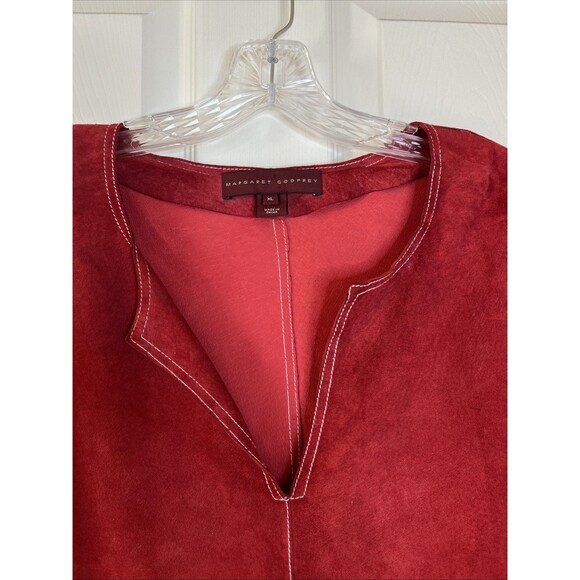 Vintage Red Suede Genuine Leather Shell Margaret Godfrey Western Boho Cape Sz XL - Picture 5 of 12